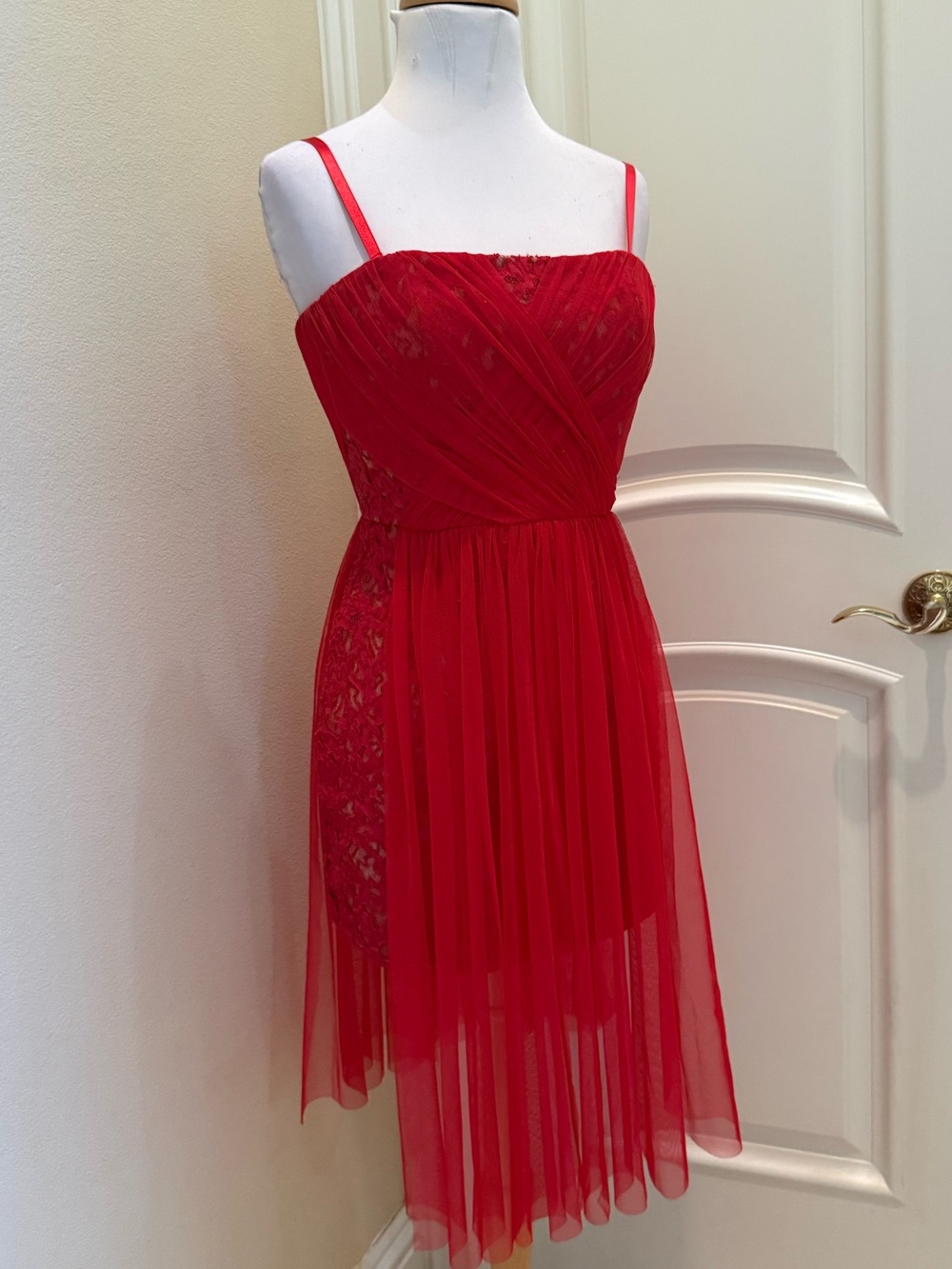 New BCBGMaxAzria red tulle/ sequined dress